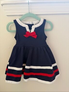 Janie and Jack Navy Dress with Red Bow and White Trim